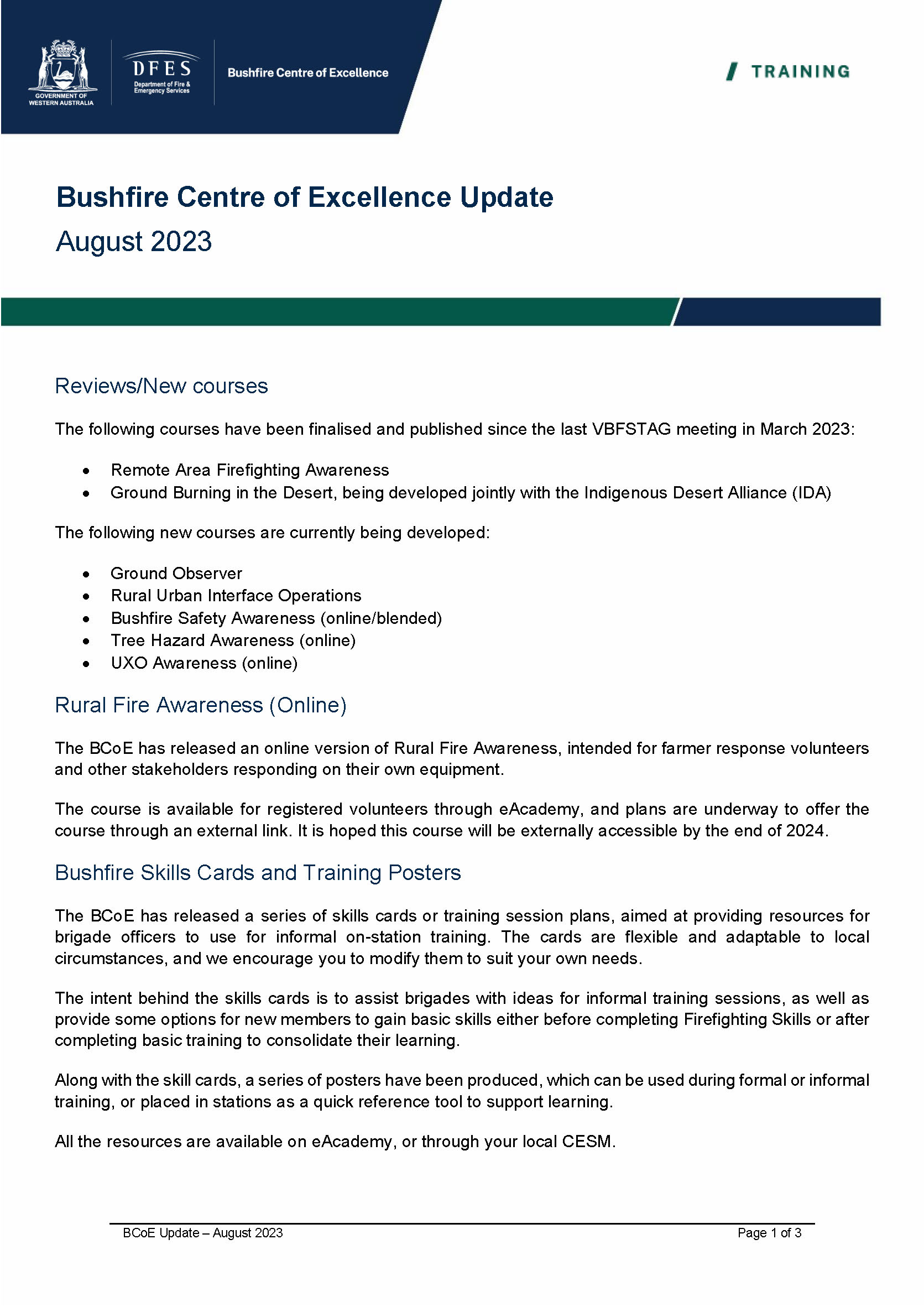 1 BCoE Update August 2023 ROACs and DOACs Page 1