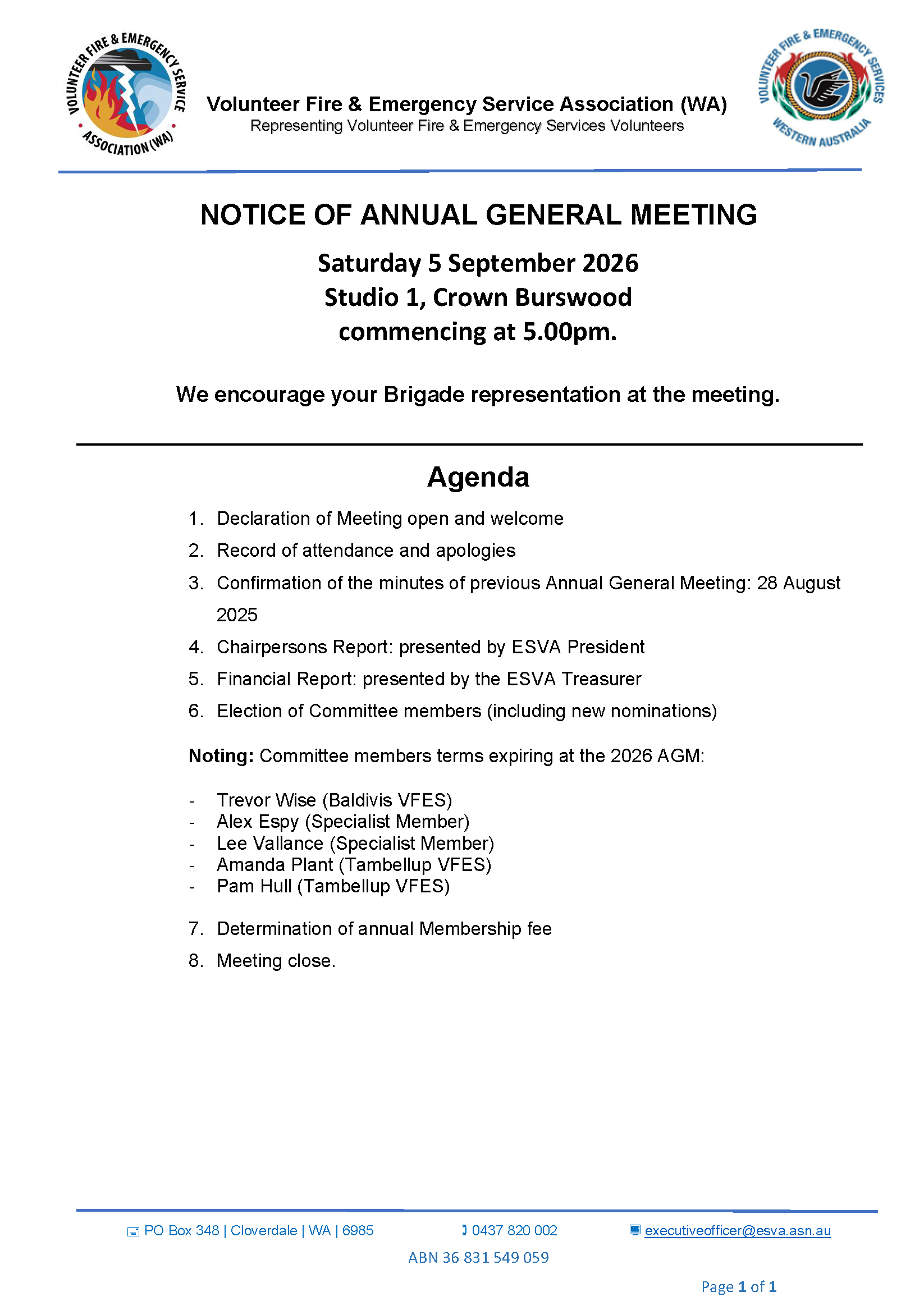 Notice of Annual General Meeting and Call for Nominations to the Association Committee